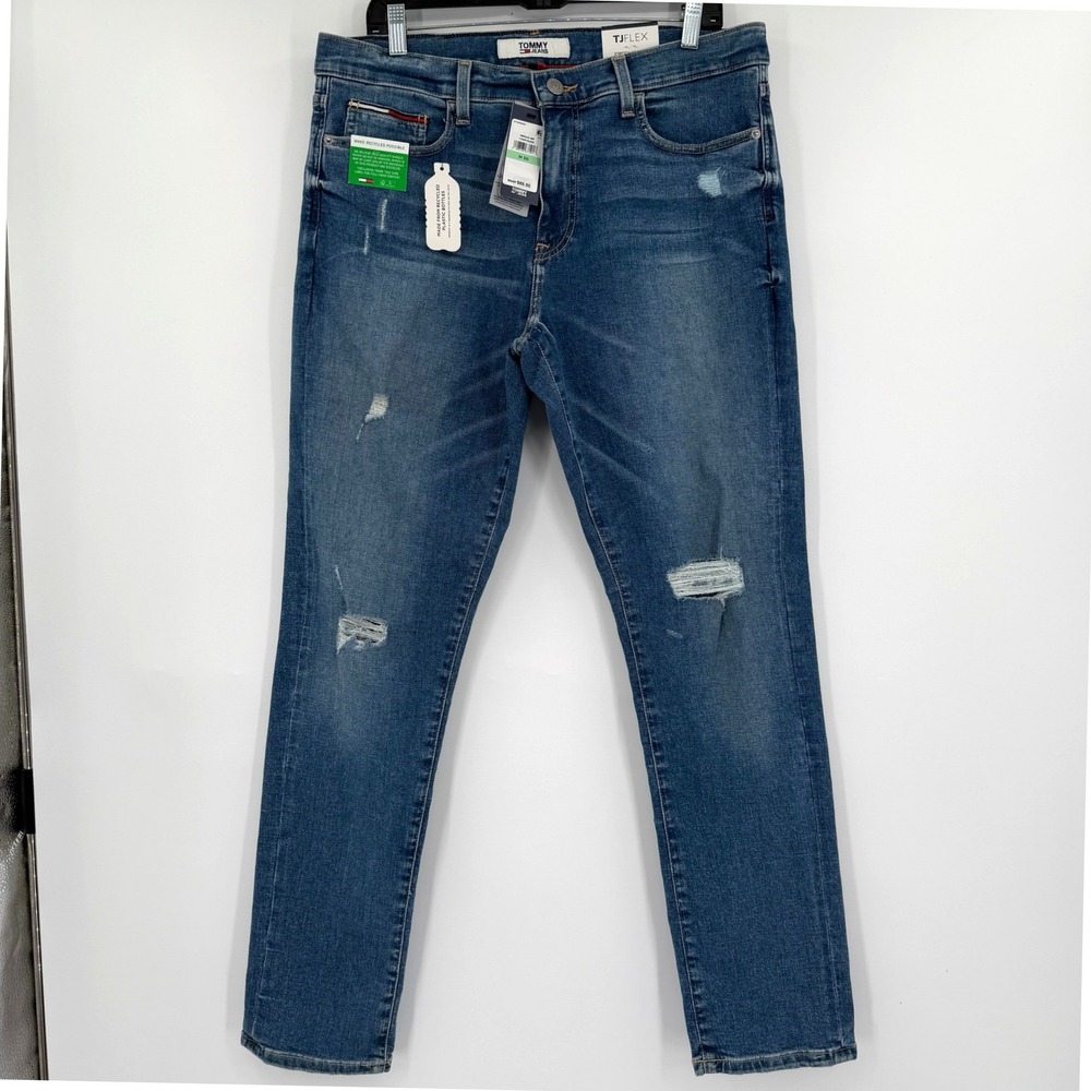 Tommy Jeans TJ Flex Stretch Athletic Distressed Blue Denim Jeans 34x32